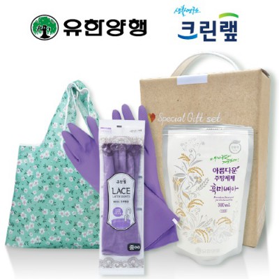 친환경스위트홈세트73호(유한양행주방세제+크린랩레이스고무장갑+특대형접이식시장가방)