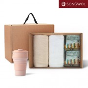 송월타올 리빙 기프트세트 30 (뉴베이직타올 130g 2P + 실리콘텀블러500ml 2P)