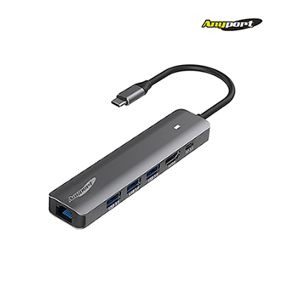 애니포트 6IN1 알루미늄 C타입허브 기가랜포트 덱스 닌텐도 PD포트 USB 허브 AP-TC61PUL