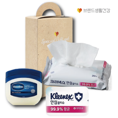 브랜드생활건강 286호 2종세트 (크리넥스 안심물티슈+바세린 젤리)