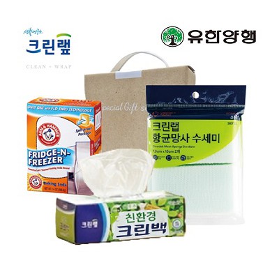 친환경스위트홈세트65호(암앤해머냉장고탈취제+크린랩크린백+항균망사수세미)