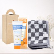 [YEOMINI]퓨어더마 썬크림50ml&그레이뱀부체스그리드 핸드타올 세트