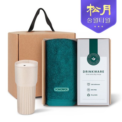 송월타올 리빙 기프트세트 21 40수 포인트 타올200g 1P + 커피텀블러709ml 1P