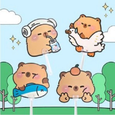 큐티 카피바라 양면 부채 P2523