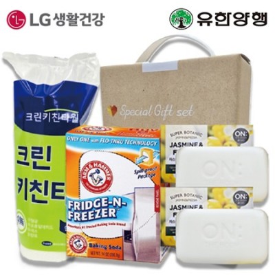 스위트홈세트20호 (크린키친타올+암앤해머에프앤에프396.8g+LG온더바디비누2개)4종(손잡이고급케이스)