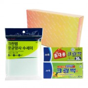 크린랩 브생건327호(휴대용30매 크린백+손잡이20매 위생백+항균망사수세미2매)