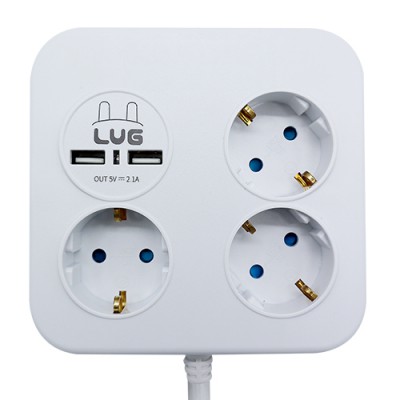 러그박스 3구 사각큐브 USB 멀티탭 1.4m