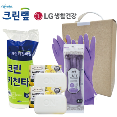 스위트홈세트12호 (크린키친타올+LG온더바디비누2개+크린랩레이스고무장갑중형)4종(손잡이고급케이스)