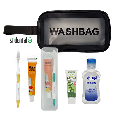 휴대용세면백 2호 M케이스 LG칫솔치약 카밀핸드크림 가그린100ml 여행용세트(쇼핑백포함)